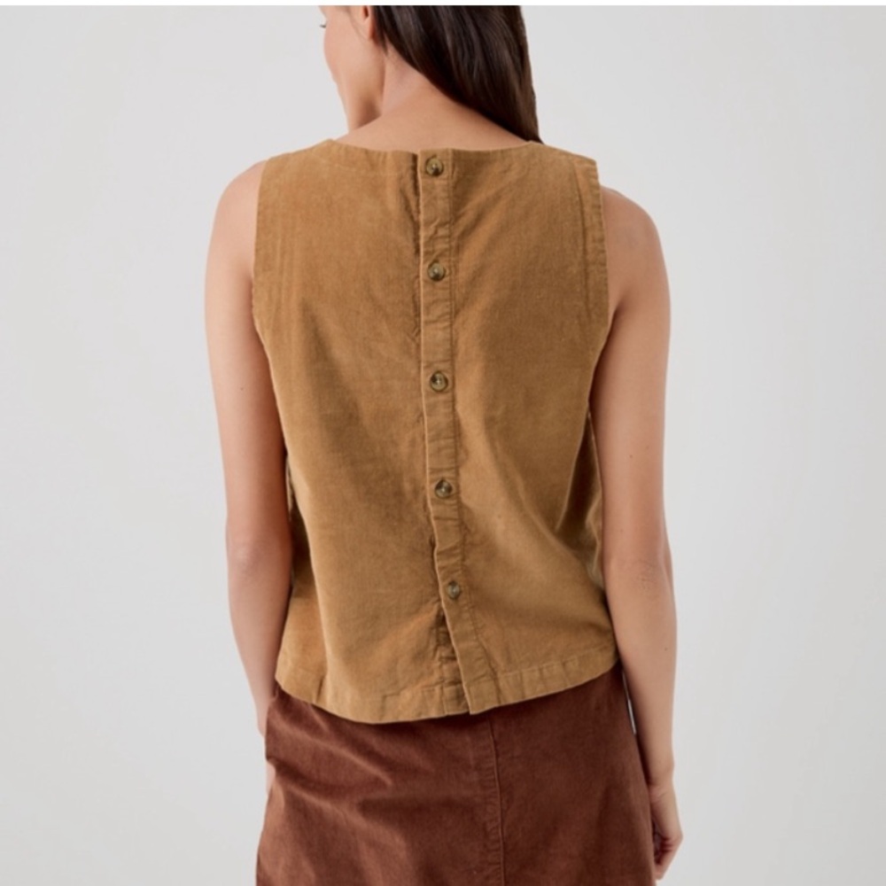 PACT MODERN CORDUROY BUTTON BACK TANK SIZE LARGE IN CAMEL - Picture 14 of 16